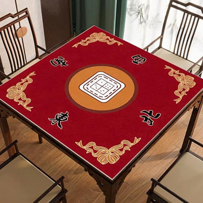 Mahjong Table Mat 31.5" x 31.5" Anti Slip Noise Reducing Cover Red | Machine Washable Game Pad with Storage Bag, Wear Resistant Fabric for Poker Card Dominoes Family Game Night - color: Style 1 Red