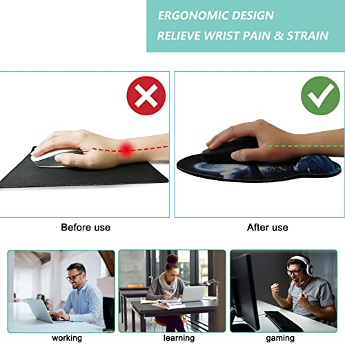 Mouse Pad with Wrist Support, Ergonomic Mouse Pad with Memory Foam Wrist Rest Cushion, Non-Slip Rubber Base Gaming Mice Pad for Home Office Computer Laptop, Moonlit Night - color: P-moonlit night