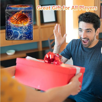 Card Deck Box, Card Storage Box Fits 100+ Single Sleeved Cards, Large Capacity PU Leather Card Storage Box with Strong Magnet for Magic Commander TCG CCG, Basketball - color: Basketball