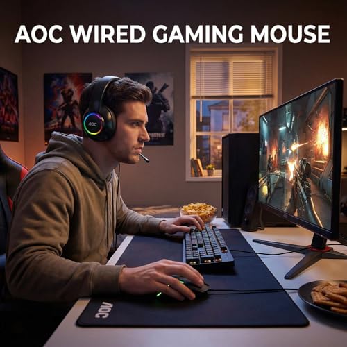 AOC Wired Gaming Mouse, 7200DPI RGB Ergonomic Computer Mouse with Optical Sensor Game Corded Mouse, 7 Programmable Buttons, USB Gaming Mice for Laptop, PC GM170