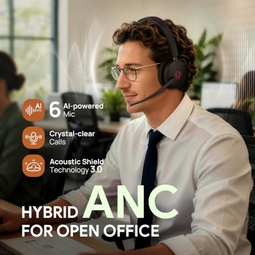 Yealink BH74 with Stand ANC Wireless Headset with Microphone for PC, Bluetooth Headset Noise Cancelling with 6 AI Mic, 32H Talk Time&Mute Button, Microsoft Teams Premium Open Office Certified for Work - color: Black (Teams), style: BH74 + stand