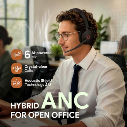 Yealink BH74 with Stand ANC Wireless Headset with Microphone for PC, Bluetooth Headset Noise Cancelling with 6 AI Mic, 32H Talk Time&Mute Button, Microsoft Teams Premium Open Office Certified for Work - color: Black (Teams), style: BH74 + stand