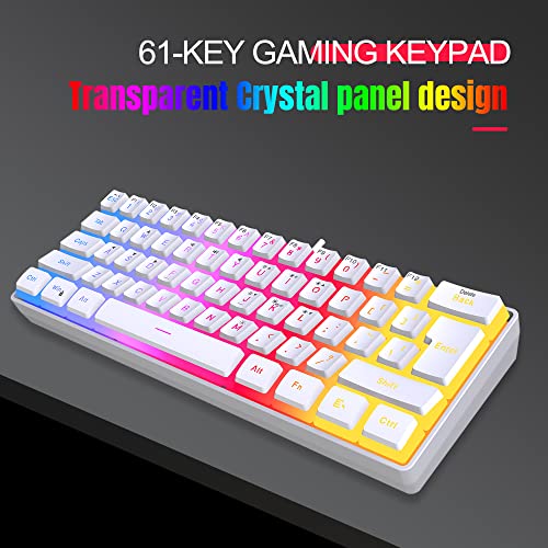 DGG 60% Wired Gaming Keyboard, Pudding Keycaps with Translucent Layer, RGB Backlit Ultra-Compact Small Keyboard, Waterproof Mini Compact 61 Keys Keyboard for PC/Mac Gamer, Typist, Travel, White - color: White