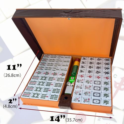 Mahjong Set,Chinese Mahjong Game Set with Carrying Travel Case, 1.5'' Large 146 Tiles with Arabic Numerals, 3 Dices, A Wind Indicator, A Set of Chips, Mah Jongg Set - color: Green-a