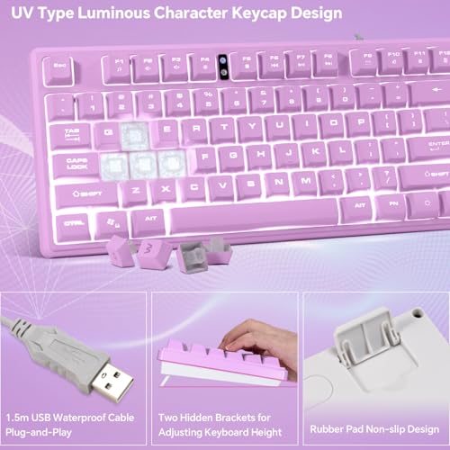CHONCHOW LED Keyboard and Mouse Combo,Wired 87 Key | Mechanical Feel Anti-ghosting Backlight Keyboard with Multimedia Keys for Windows, Mac Desktop/Laptop/PC (Purple) - color: Purple