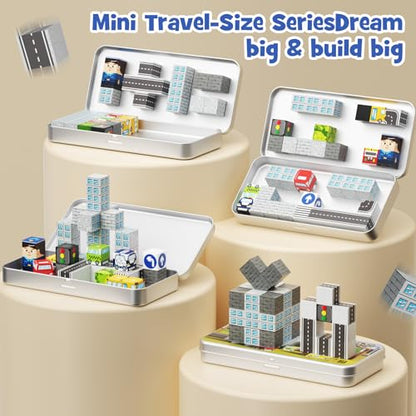 City Traffic Magnetic Blocks Set Travel Toys with Carrying Case | 35PCS STEM Toys for Kids Ages 3-8 Child-Safe with Fully Encased Magnets Car/Airplane Toddler Toy Birthday - style: City Traffic 35
