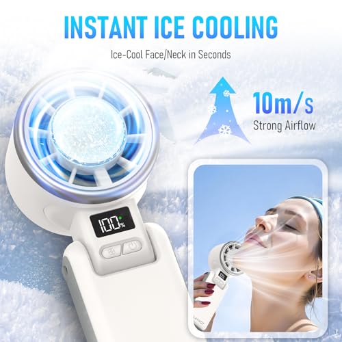 PlayHot Portable Handheld Cooling Fan, Travel Essentials, Gifts for Women | Instant Cooling, 10m/s Airflow, 5-Speed, 10H Max, USB-C Rechargeable, LED Display, 3-in-1 Foldable for Cruise, Beach Vacation - color: white