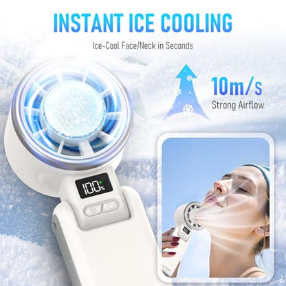 PlayHot Upgraded Portable Handheld Fan with 60°F Ice Cooling, Up tp 12Hrs Personal Fans Portable Rechargeable, 5 Speed 25550RPM Powerful Portables Fan Handheld, Hand/Neck/Desk Fan 3 IN 1(White) - color: white