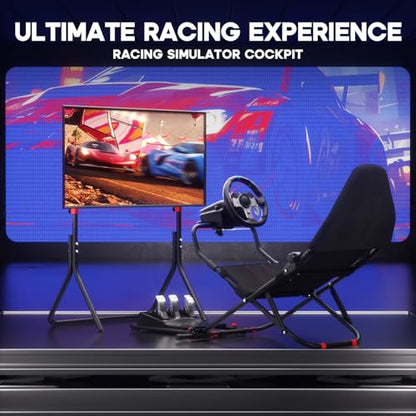 DIWANGUS Foldable Racing Simulator Cockpit with Seat and TV Mount | Adjustable Wheel Deck & Pedal Plate, Compact Storage, 90% Preassembled, Compatible with Logitech, MOZA, Thrustmaster, PS4