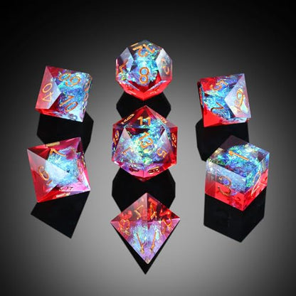 Shiny D&D Dice,DNDND Handmade Double Layers Sharp Edge Die with Gift Case for D&D Dungeons and Dragon Games (Red and Blue) - color: Red and Blue