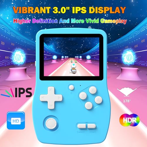 32 Bit Handheld Games for Kids Preloaded 139 Retro Video Games, Blue | Portable Video Gaming Player with 3.0" IPS Screen Rechargeable Battery,Mini Travel Games Electronic Gifts Toys for Boys Girls - color: Blue