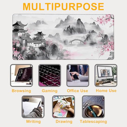 Large Gaming Mouse Pad Japanese Cherry Blossom Extended Computer Keyboard Mousepad with Non-Slip Rubber Base Stitched Edge Waterproof Big Long Laptop Pad for Gamer Office Home 35.4"X 15.7" - color: Neon Mushroom Forest