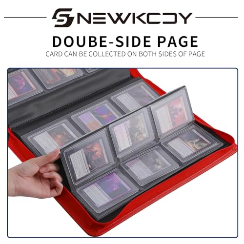 Snekdy Top loader Binder, 9 Pockets Top Loader，Holds 360 Top Loaders cards, Card binder with Sleeves for card in 3 x 4 inches color smooth Zipper PU Leather (Red) - color: Red