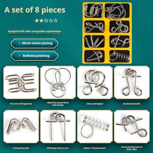 Metal Puzzle Solving,8/16/24/40Pcs 3D Interlocking Metal Wire Puzzles Set for Adults,Brain Teaser Puzzles IQ Logic Mind Games,Reverse Thinking Physics Mind Games for Party - color: Purple