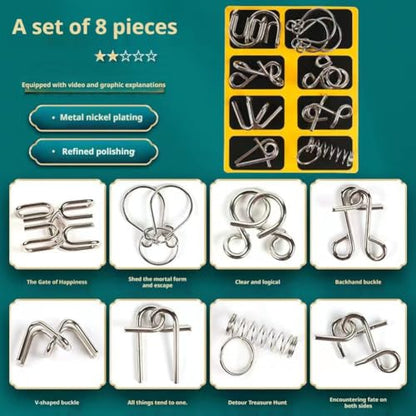 Metal Puzzle Solving,8/16/24/40Pcs 3D Interlocking Metal Wire Puzzles Set for Adults,Brain Teaser Puzzles IQ Logic Mind Games,Reverse Thinking Physics Mind Games for Party - color: Deep Blue