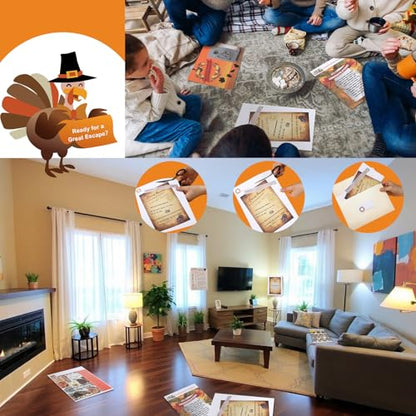 Fullhawl Thanksgiving Turkey Escape Room Game 28 Cards Card-Based at-Home Escape Room Experience Family Friend Fun for Adults Thanksgiving Party Games Supplies for 1 to 6 Players 60 Minute Game
