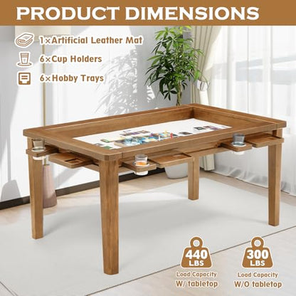 63"x39" Board Game Table with Removable Top Solid Wood Dining/Gaming Table | Gaming Table for 4-6 Players with Play Mat, 6 Detachable Cup Holders & 6 Hobby Trays (Rosewood) - color: Rosewood