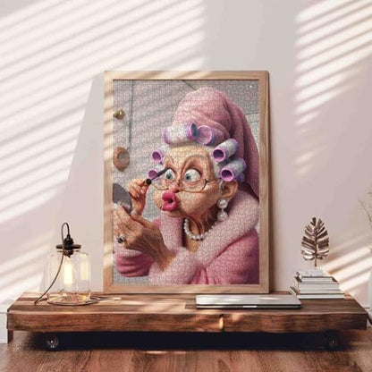 Old Grandma Makeup Jigsaw Puzzles 1000 Pieces for Adults Fashionable Old Woman Lady Loves Beauty Challenging Family Activity Games Challenging for Family or Friends Game 19.7 x 27.6 Inch - color: Old Woman-a14