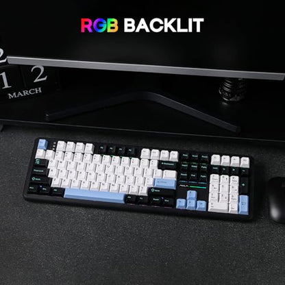 EPOMAKER Aula F108 Wireless Gaming Keyboard, Full Size Mechanical Keyboard with 4000mAh Battery, 108 Hot-Swappable and Programmable Keys, RGB Backlight, for Mac/PC/Android (Blue&White&Black) - color: Blue&White&Black