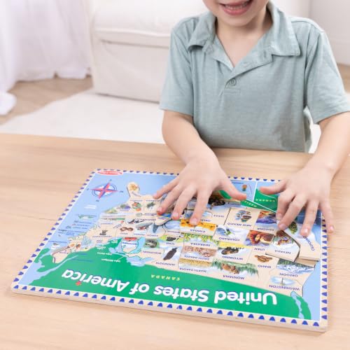 Melissa & Doug USA Map Wooden Puzzle (45 pcs) | 46 Piece Set, Wooden Puzzle Board With State Capitals, 45 State Pieces, Geography Learning Toys for Kids, Ages 5+