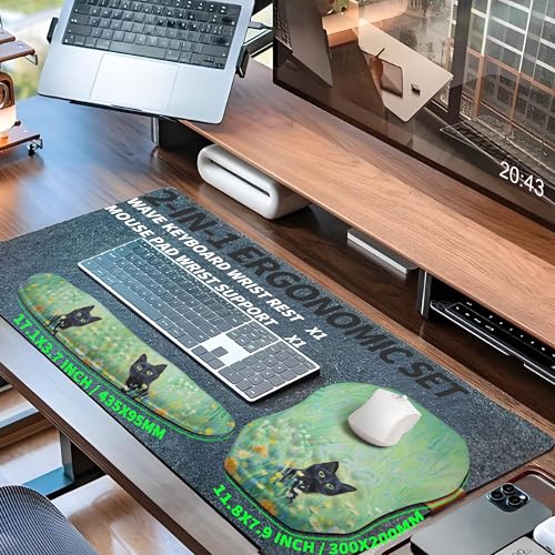 2-in-1 Ergonomic Set, Wave Keyboard Wrist Rest and Massage Slope Mouse Pad Wrist Support, Rebound Memory Foam for Relieve Carpal Tunnel Syndrome and Wrist Pain (Oil Painting Cats) - color: Oil Painting Cats