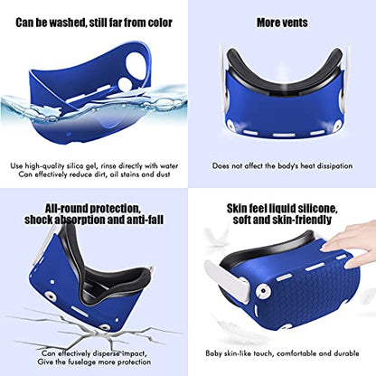 Compatible with Oculus Quest 2 Accessories, VR Silicone face Cover, VR Shell Cover,Compatible with Quest 2 Touch Controller Grip Cover,Protective Lens Cover,Disposable Eye Cover - color: Blue