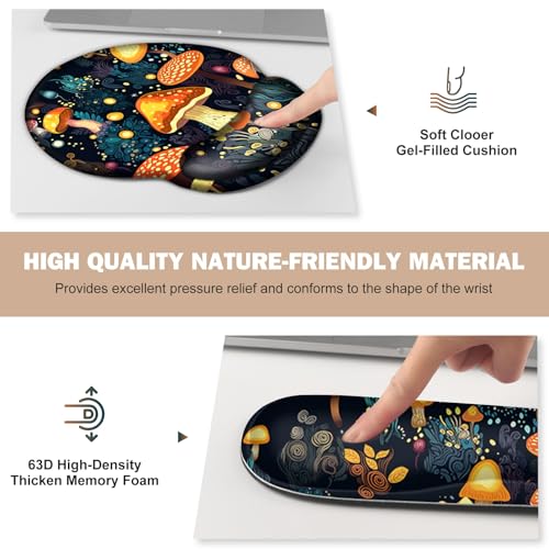Gaming Mouse Pad, Large Desk Mat Cute Desk Pad Protector, 4in1 XXL Mousepad | + Keyboard Wrist Rest+Mouse Wrist Rest+Coaster Set with Ergonomic Desk Pad for Home Office Table Computer, Lovely Mushroom - color: Lovely Mushroom