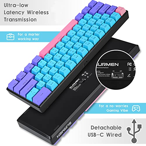 surmen GT61 60% Mechanical Gaming Keyboard 60 Percent RGB Backlit Hot-Swappable Wireless/Wired Compact Mini Keyboards Bluetooth 5.0 Keyboard Programmable/N-Key Rollover (Red, Joker) - color: Joker-Red Switch