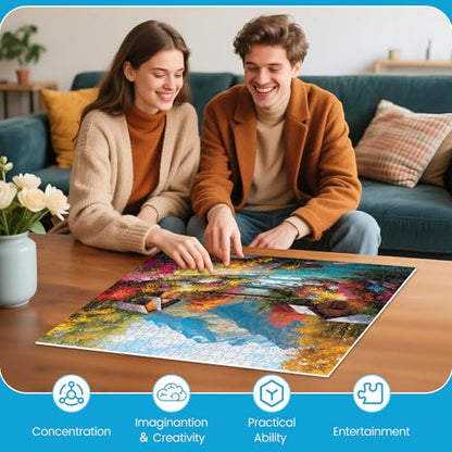 500 Piece Puzzles for Adults, Autumn Wooden Houses 500 Piece Puzzle, Beautiful Mountain Landscape Jigsaw Puzzle, Perfect for Family Game Night, Wall Decor, Gift for Adults, Seniors, 20.5 x 15 in - style: Mountain Stream