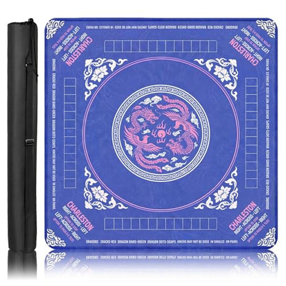 Britimes Mahjong Mat with Black Carrying Bag,31.5"x31.5", Dragon Blue | Pink Non-Slip Noise Reduction Gaming Mat Rubber Multi Purpose Game Table Cover for Mahjong Card Dominoes Board Tile Games - color: Deep Blue Pink