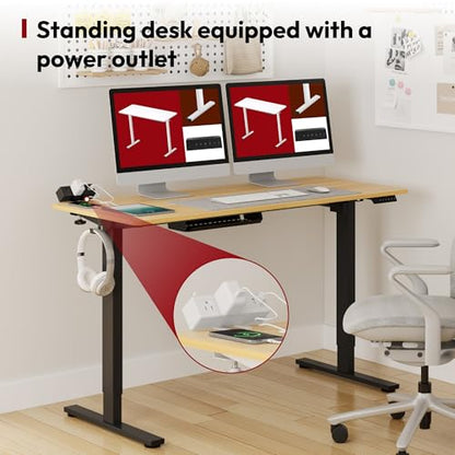 SANODESK Electric Standing Desk with Clamp Power Strip 48"x 24" Whole-Piece Desktop Height Adjustable Stand Up Desk with Cable Management Sit Stand Home Office Black Frame/Maple Top - color: Black Frame+maple Top, size: 48"x24"
