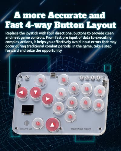 Borcham S16 Leverless Arcade Stick,Haute42 16 Keys Game Pad with DIY RGB & Turbo Functions, <1ms Input Latency, Compatible with PC/PS-3/PS-4/Switch/Steam Deck, Support Hot Swap & SOCD