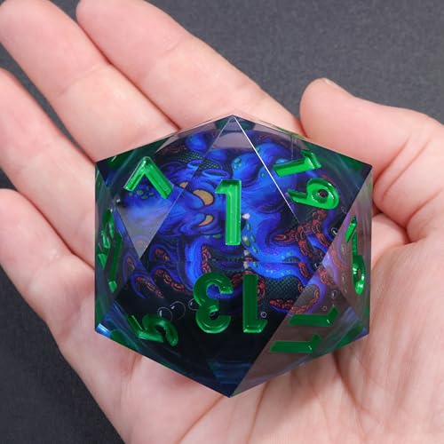 Mini Planet Handmade 50mm Chonk DND Giant D20 Liquid Core Polyhedral RPG Dice with Sharp Edges E18 LED Octopus - color: E18-led Octopus