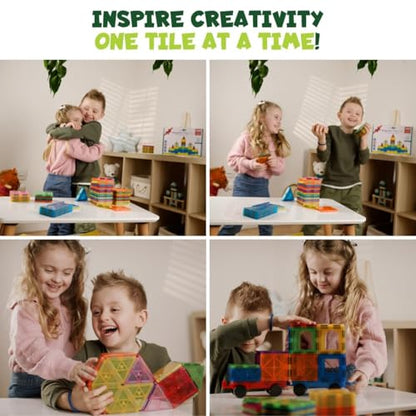 Magnetic Tiles 150 PCS with 2 Cars Bases, STEM Magnet Building Tiles for Kids Ages 3-12, Educational Building Magnets Toys, Creative Construction, Preschool Learning & Play for Childs - style: 150 Pieces