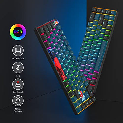 Portable 60% Mechanical Gaming Keyboard Blue/Black, RGB Backlit Wired Key Board with Red Switch, Compact 68 Keys Office Keyboards with for Windows Laptop PC (68 Monster/Red Switch) - color: 68 Monster/Red Switch