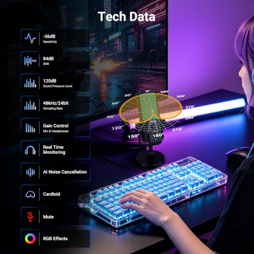 NEEWER UM01 AI Noise Canceling USB Microphone, Plug & Play Cardioid RGB Condenser Mic Mute/Music Sync/App Control for Android Windows PC Mac PS4/5 Gaming Recording Streaming Podcasting Studio Computer