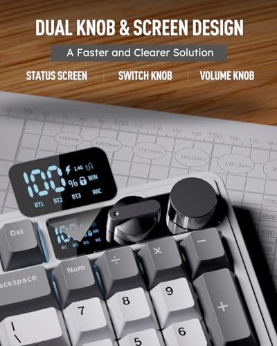 RK ROYAL KLUDGE M100 Wireless Mechanical Keyboard with Screen & Knob, White | Bluetooth/2.4G/USB RGB Gaming Keyboard with Number Pad, Hot Swappable Gasket Mount for Win/Mac/PC, PBT Keycaps, Cream Switch - color: White
