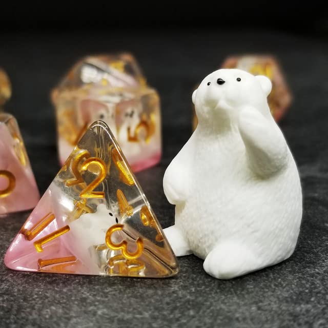 Sage's Portal Familiars Dice and Toy Set Combo Resin DND Dice Set Polyhedral Dice Set for Dungeons and Dragons RPG Pathfinder Tabletop TTRPG (Polar Bear + Figurine) - color: Polar Bear, style: Dice Set +Mini Figure