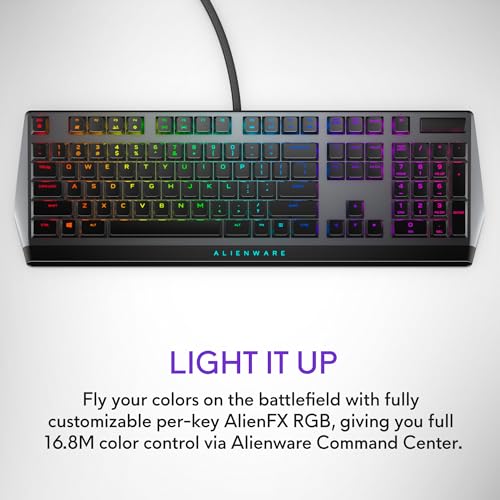 Alienware Low-Profile RGB Gaming Keyboard AW510K, AlienFx Per Key RGB LED Color Backlighting, Media CONTROLS & USB Passthrough, Cherry MX Low Profile Red Switches | USB, Numeric Keypad, Adjustable Height, Media Hot Keys, Dark Side of the Moon, Gaming Read