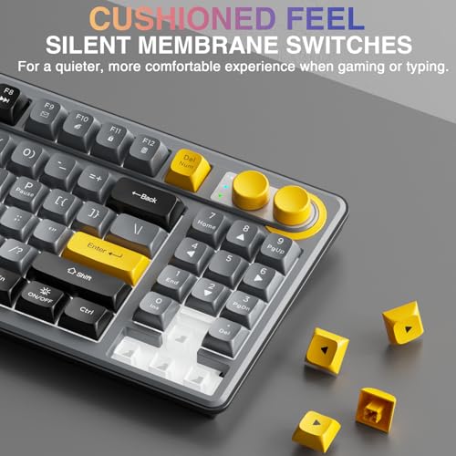 SOLAKAKA SK90 75% Wireless Gaming Keyboard - 4000mAh Tri-Mode (BT5.0/2.4G/USB-C) Cute Creamy Gaming Keyboard with Number Pad, Media Knob, RGB Backlit, Quiet Keys Silent Office Keyboards for PC MAC - color: Gray Black, size: SK90 - Wireless