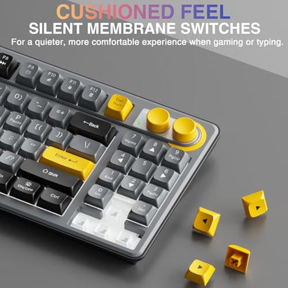 SOLAKAKA SK90 75% Wireless Gaming Keyboard - 4000mAh Tri-Mode (BT5.0/2.4G/USB-C) Cute Creamy Gaming Keyboard with Number Pad, Media Knob, RGB Backlit, Quiet Keys Silent Office Keyboards for PC MAC - color: Gray Black, size: SK90 - Wireless