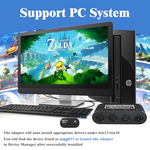 Gamecube Adapter for Nintendo Switch / Wii U / PC and Switch 2 Gamecube Controller Adapter, Super Smash Bros Adapters for NGC Controller, Support Turbo and Vibration Features with 180cm USB Cable - size: Updated Design