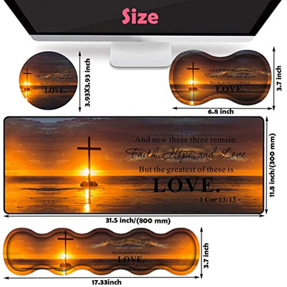 Large Gaming Mouse Pad, Keyboard Wrist Rest + Mouse Wrist Pad + Coaster Combination Set, Memory Sponge Non-Slip Base. Suitable for Office and Home, Christian Cross - color: Fok-fo1-mouse -019