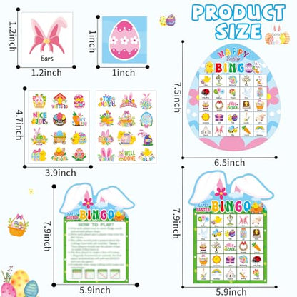 Lonfliness 39Pcs Easter Bingo Game for Adults Kids 24 Players Easter Bunny Egg Shape Bingo Game Cards with Reward Stickers for Family Friends Large Group Activities Happy Easter Spring Party Favors - style: Easter