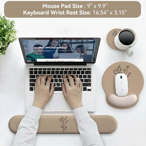 Mouse Pad with Keyboard Wrist Rest,Ergonomic Mouse Pad Wrist Support PU Base with Coaster,Mousepad with Nonslip Base for Computer Laptop Keyboard Home&Office - color: O-Beige Plants