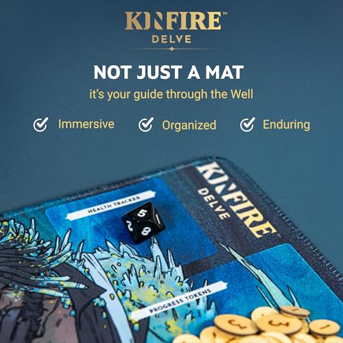 Incredible Dream Kinfire Delve Official Playmat – 12x20’’ Neoprene Game Mat with Stitched Edges – Organize Your Well Deck, Health Tracker, and Challenges – Smoother Gameplay and Easier Handling