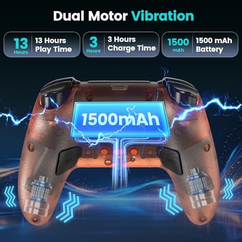 citnh Wireless Controller for PS-5/Pro/Slim/PC, with Transparent Shell/RGB Tape Light/Hall Effect Joyticks and Trigger/Macro/Turbo/3.5mm Audio Jack/Speaker and Mic/1500 mAh Large Battery Gamepad (Orange)