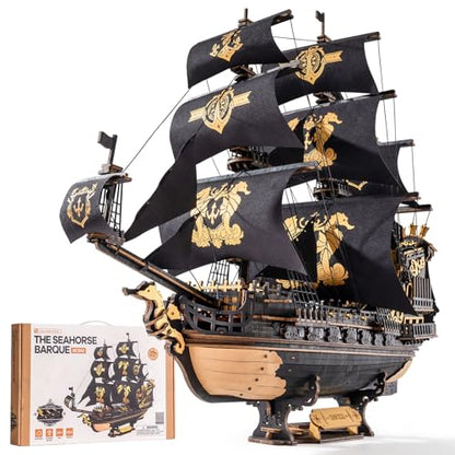 ROKR 3D Wooden Puzzles,Seahorse Barque Model kit,Ideal Gift for Adults&Teen