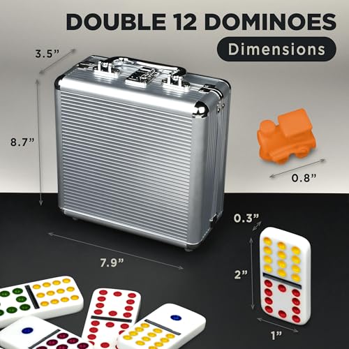 Queensell Mexican Train Dominoes Set with Wooden Hub, Domino Tile Board Games - Double 12 Dominos Set for Family Game Night for Adults and Kids Ages 8 and up (Double 12) - style: Double 12