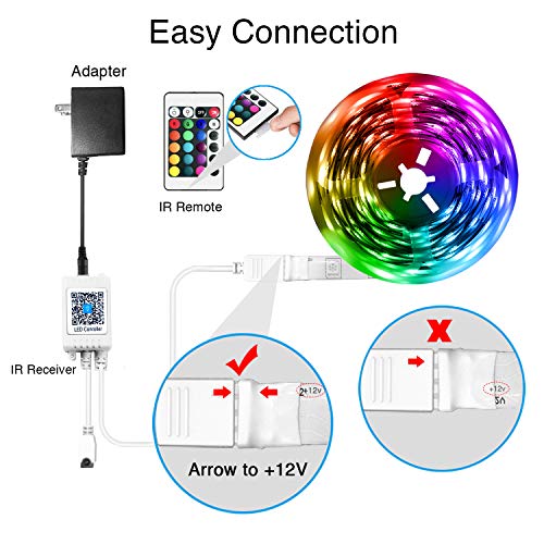 DAYBETTER LED Strip Lights 100ft RGB Lights Strip for Bedroom, Desk, Indoor Room Living Room Brithday Gifts Home Decor with Remote, 24V Power Supply - size: 100FT